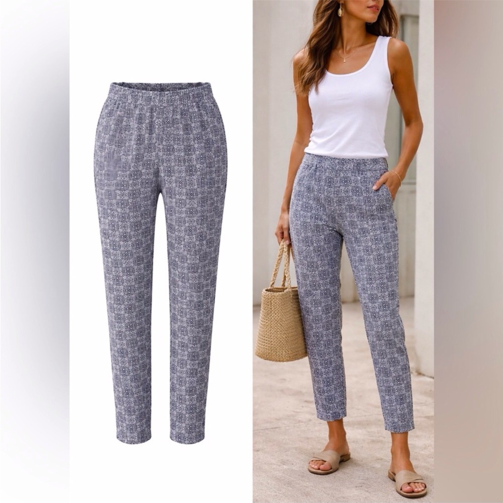 Joie‎ Silk Pants Blue White Pull On